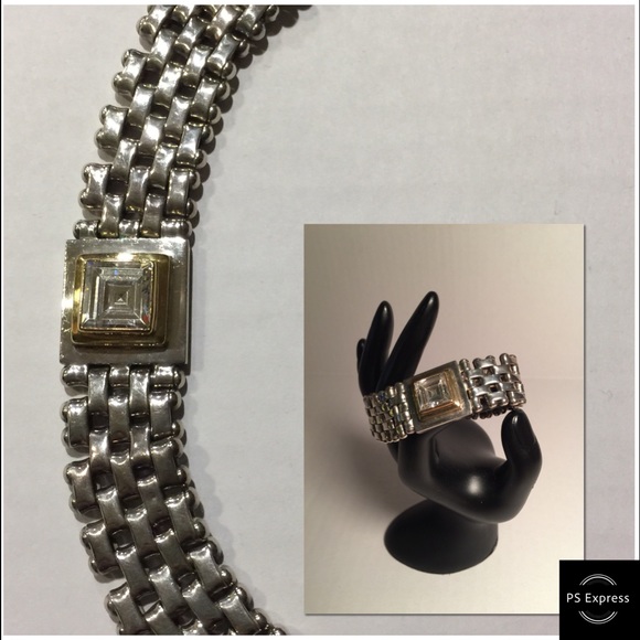 STERLING SILVER, W/GOLD and ZIRCONIA BRACELET.